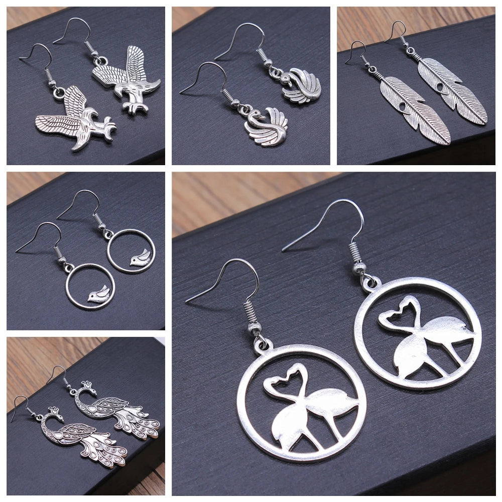 Animal Dangle Earring Vintage Bird Drop Earring Peacock Dove Feather Wing Dangle Drop Earring Fashion Animal Jewelry for Women