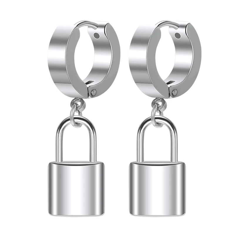 ZS Punk Cross Drop Earrings for Men Woman Stainless Steel Hoop Dangle Cartilage Earrings Gothic Hip Hop Circle round Earring