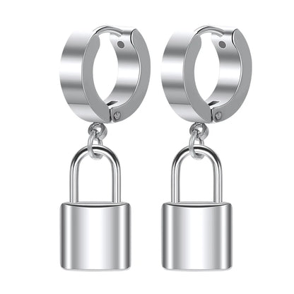 ZS Punk Cross Drop Earrings for Men Woman Stainless Steel Hoop Dangle Cartilage Earrings Gothic Hip Hop Circle round Earring