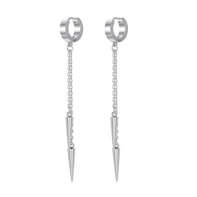 ZS Punk Cross Drop Earrings for Men Woman Stainless Steel Hoop Dangle Cartilage Earrings Gothic Hip Hop Circle round Earring