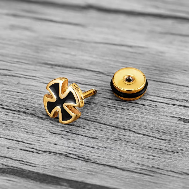 Trend Unisex Women Men Stud Earrings Knights Templar Iron Cross Ear Piercing Stainless Steel Maltese Crucifix Biker Ear Jewelry