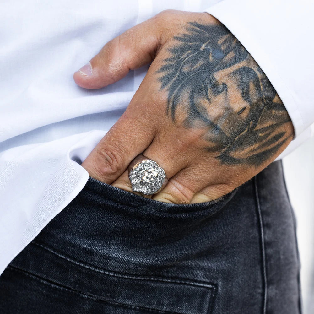 Mens Ring Large Lion Gold Ring - Animal Ring - Signet Ring Men - 18K Gold Signet Ring - Gold Rings for Men - Gold Rings Jewelry Gift Him