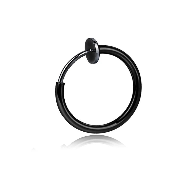 Clip on Hoop Earrings for Men Stainless Steel Fake Piercing Dangle Earring with Cross Feather Mens Clip on Huggie Hoop Earrings