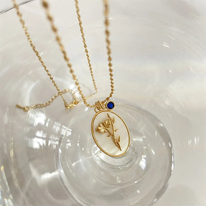12 Birth Month Flower Birthstone Necklace for Women Charm White Shell Pendant Necklaces Mom Girlfriend Birthday Gift
