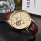 Men'S Auto Mechanical Skeleton Watch Silver Case Brown Leather Business Wristwatch Date Luxury