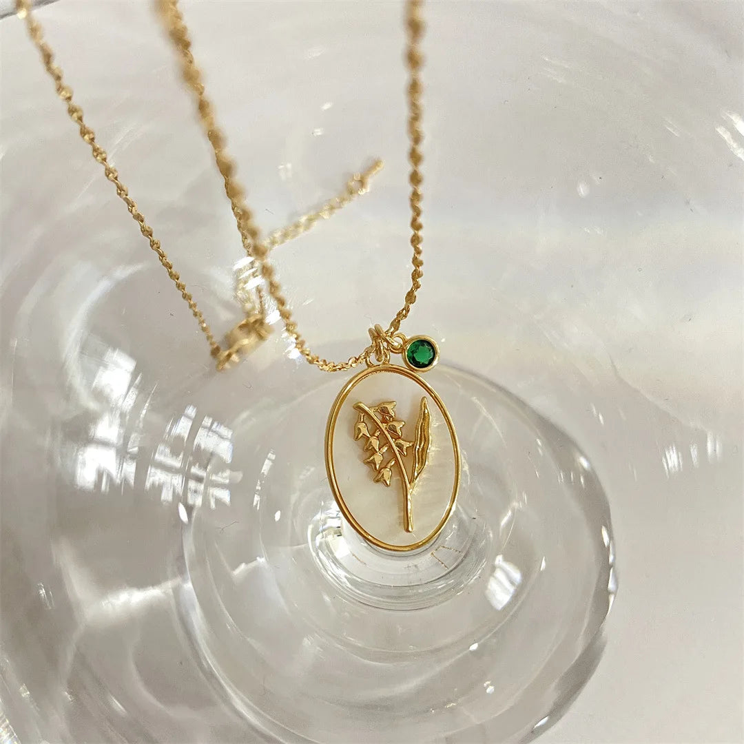 12 Birth Month Flower Birthstone Necklace for Women Charm White Shell Pendant Necklaces Mom Girlfriend Birthday Gift