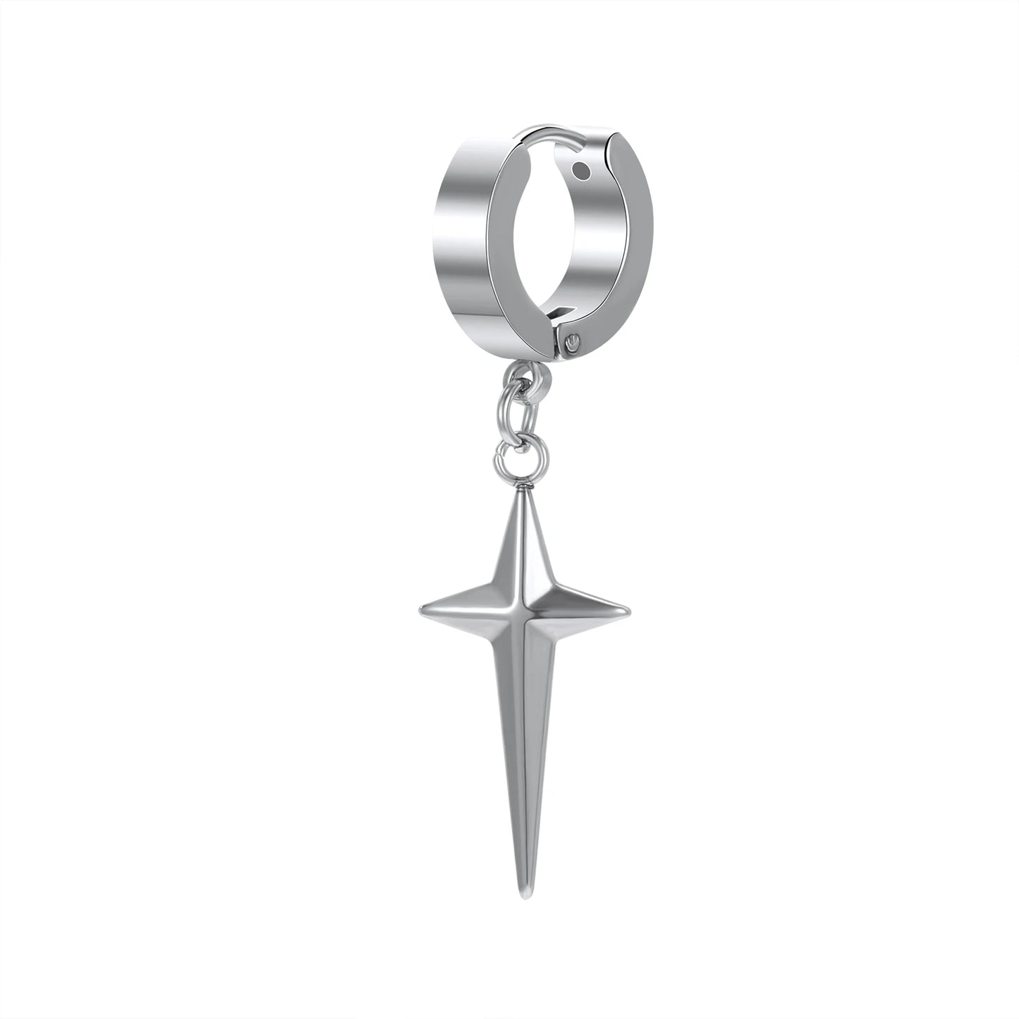 ZS Punk Cross Drop Earrings for Men Woman Stainless Steel Hoop Dangle Cartilage Earrings Gothic Hip Hop Circle round Earring