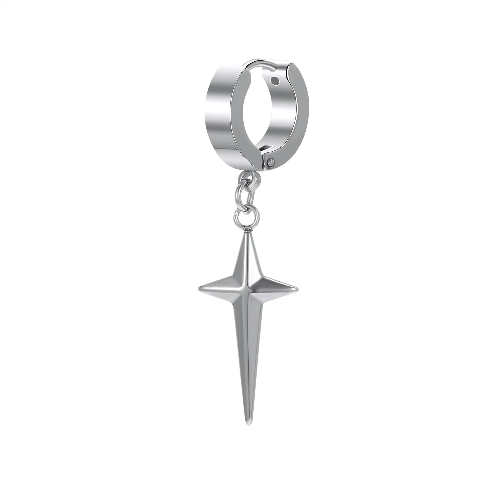 ZS Punk Cross Drop Earrings for Men Woman Stainless Steel Hoop Dangle Cartilage Earrings Gothic Hip Hop Circle round Earring