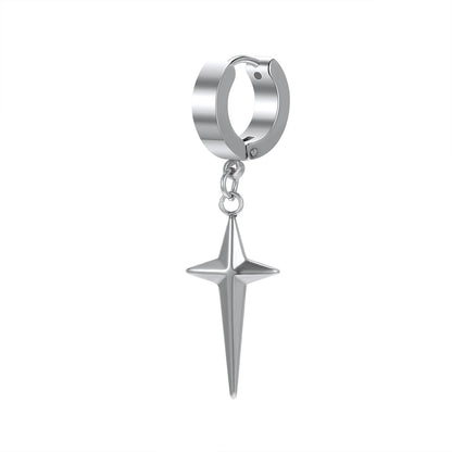 ZS Punk Cross Drop Earrings for Men Woman Stainless Steel Hoop Dangle Cartilage Earrings Gothic Hip Hop Circle round Earring