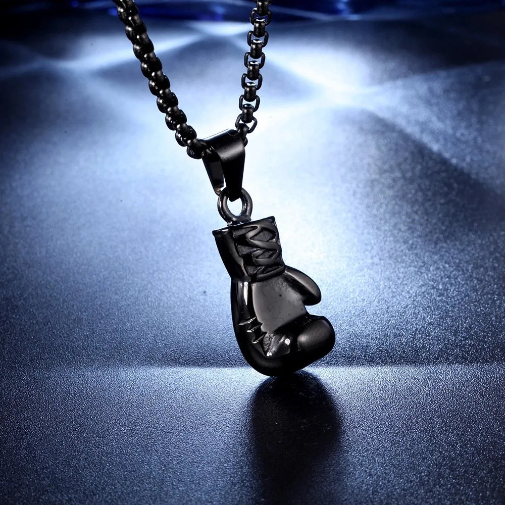 Boxing Gloves Pendant Necklace for Men Gold Color Hip Hop Personality Fitness Exercise Stainless Steel Chain Neck Jewelry Gifts