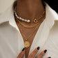 Gold Necklace Stack Layered Necklaces for Women Trendy Cuban Pearl Paperclip Chain Necklaces Set Boho Summer Beach Jewelry Gifts