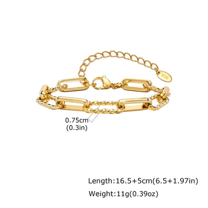 Two Tone Twist Link Paperclip Bracelet for Women, Chunky Stainless Steel Bracelet Adjustable Link, 18K Gold Plated Jewelry