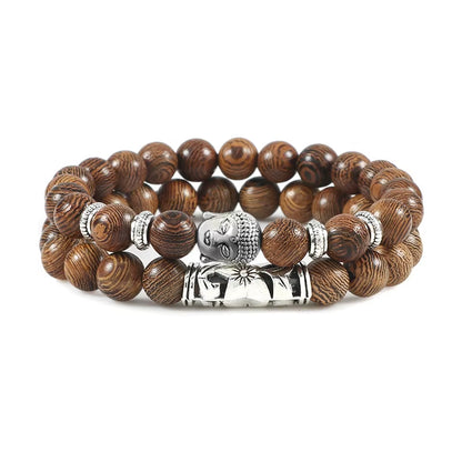 2Pcs/Set Buddha Head Bracelet for Women Men Natural Tiger Eye Lava Stone Yoga Beads Distance Bracelets Charm Couple Jewelry Gift