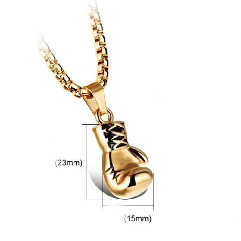 Boxing Gloves Pendant Necklace for Men Gold Color Hip Hop Personality Fitness Exercise Stainless Steel Chain Neck Jewelry Gifts