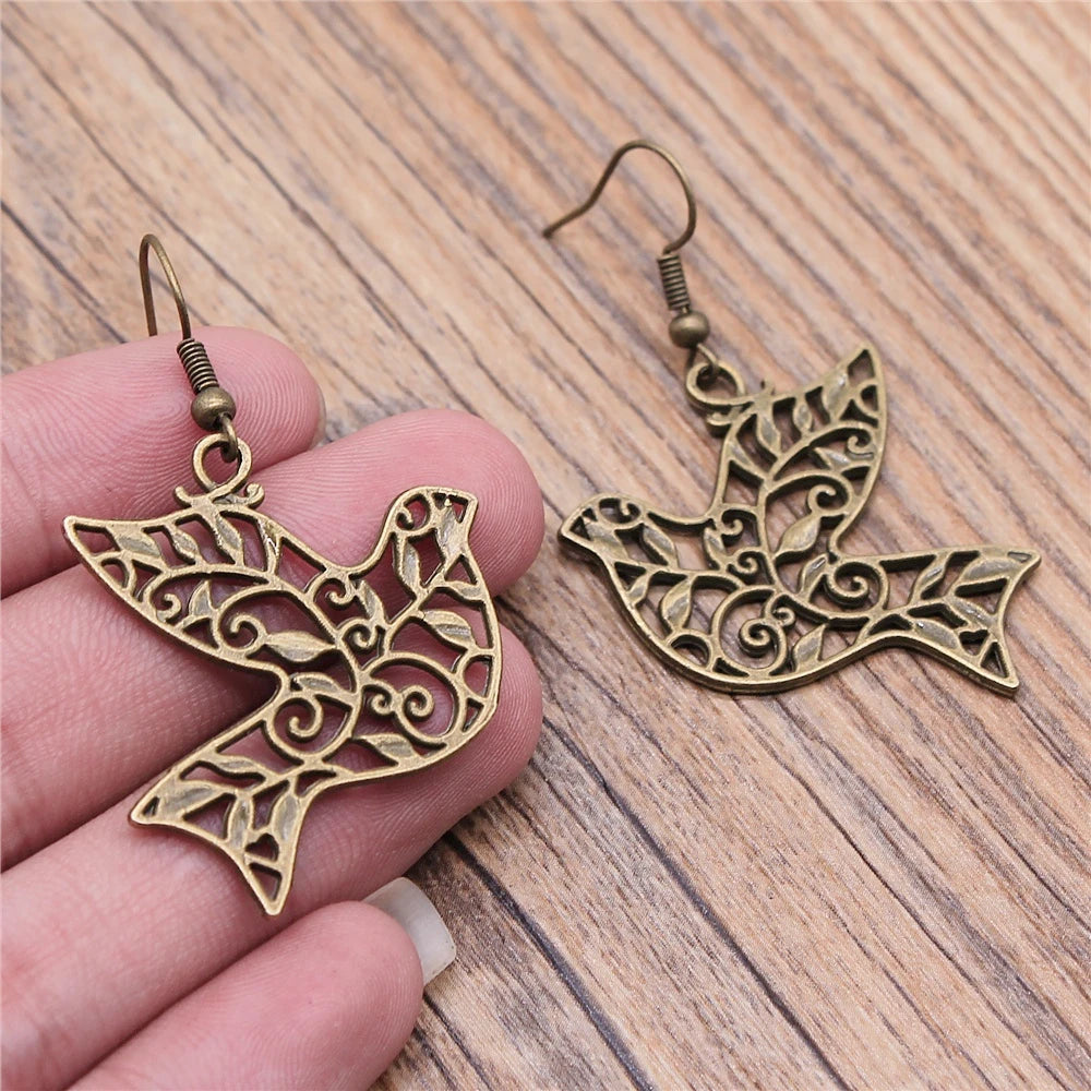 Animal Dangle Earring Vintage Bird Drop Earring Peacock Dove Feather Wing Dangle Drop Earring Fashion Animal Jewelry for Women