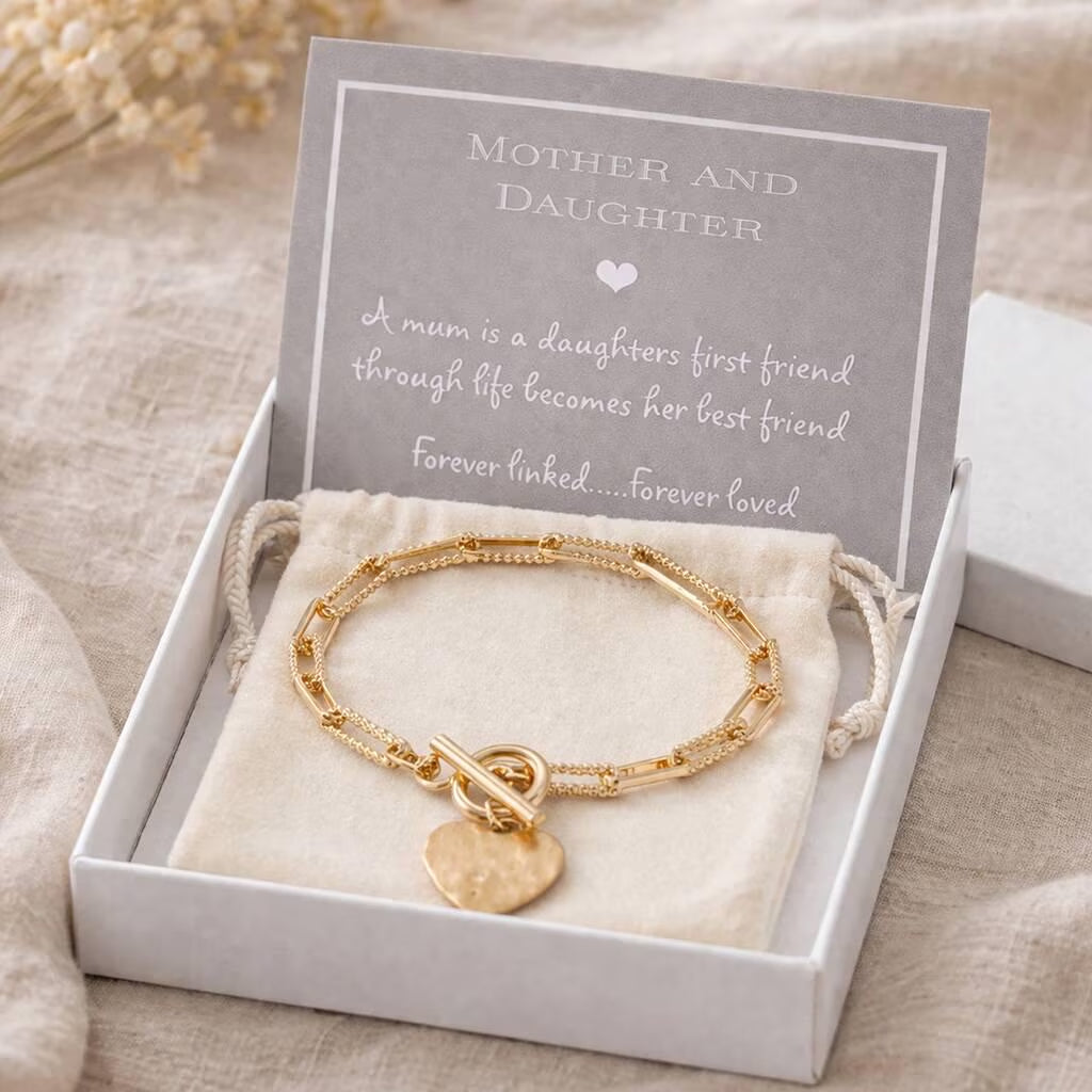 Mother and Daughter Forever Linked Heart Toggle Bracelet: Gift for Mum