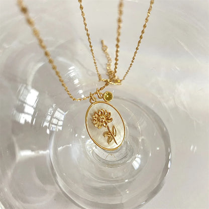 12 Birth Month Flower Birthstone Necklace for Women Charm White Shell Pendant Necklaces Mom Girlfriend Birthday Gift