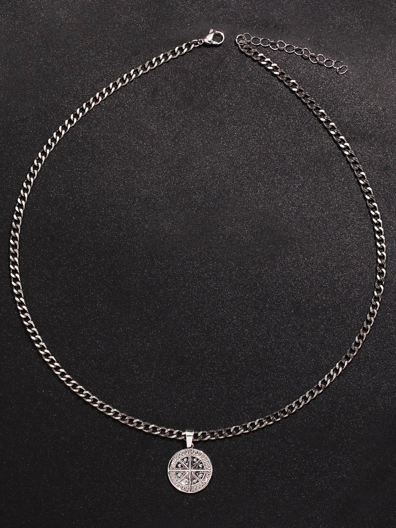 Men'S Silver Color Punk Style Metal Chain Necklace Pendant Compass Shape Star Fashion Men'S Necklace Jewelry