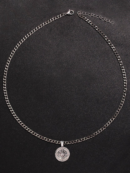 Men'S Silver Color Punk Style Metal Chain Necklace Pendant Compass Shape Star Fashion Men'S Necklace Jewelry