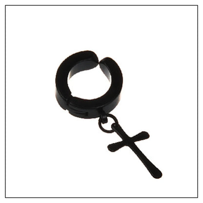 Clip on Hoop Earrings for Men Stainless Steel Fake Piercing Dangle Earring with Cross Feather Mens Clip on Huggie Hoop Earrings