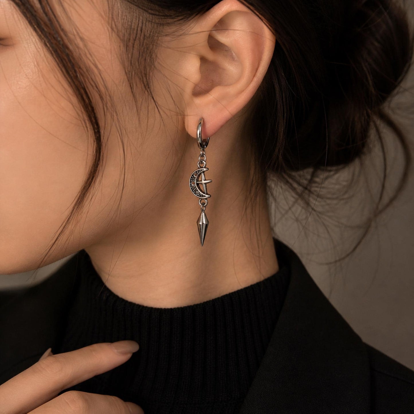 Moon Star Hoop Earrings, Gothic Earrings, Celestial Earrings, Gothic Jewelry, Gift for Her, Hoop Earrings, Huggie Earrings