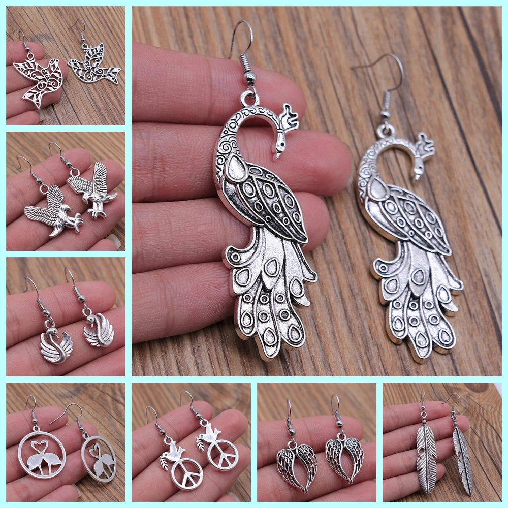 Animal Dangle Earring Vintage Bird Drop Earring Peacock Dove Feather Wing Dangle Drop Earring Fashion Animal Jewelry for Women