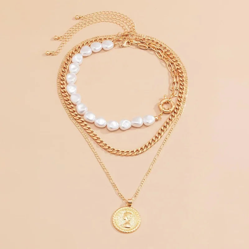 Gold Necklace Stack Layered Necklaces for Women Trendy Cuban Pearl Paperclip Chain Necklaces Set Boho Summer Beach Jewelry Gifts