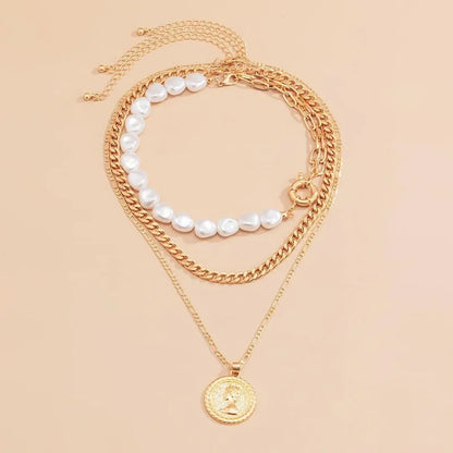 Gold Necklace Stack Layered Necklaces for Women Trendy Cuban Pearl Paperclip Chain Necklaces Set Boho Summer Beach Jewelry Gifts
