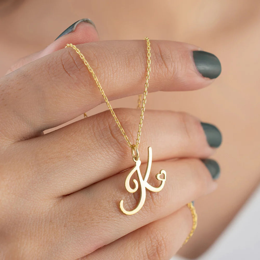 Personalized Heart Initial Necklace — 18K Gold Plated