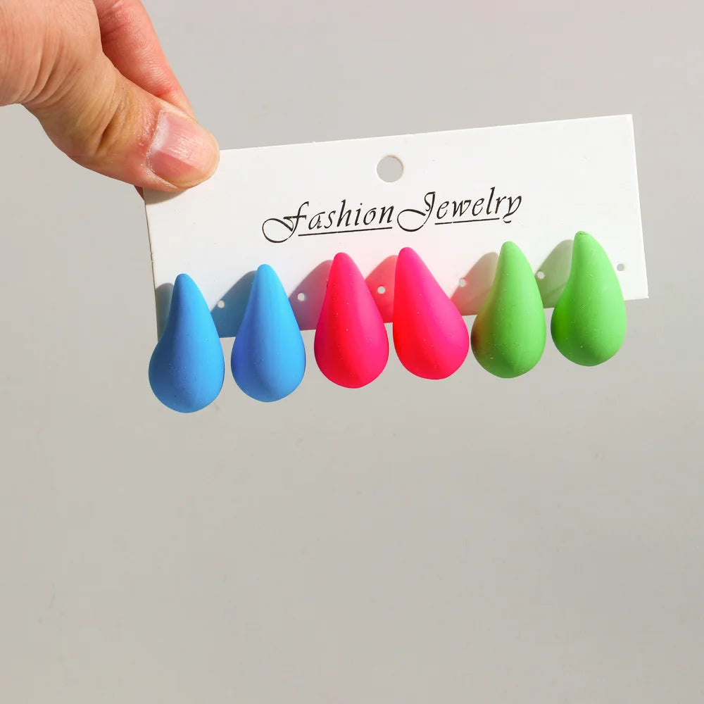 Fashion 6Pcs/Set Chunky Gold Plated Water Drop Earrings for Women Vintage Acrylic Teardrop Earring Hoops Lightweight Jewelry