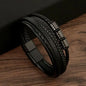 Punk Men Leather Bracelet with Stainless Steel Magnetic Clasp Braided Mutilayer Leather Wrapping Bangles Man Jewelry Gift