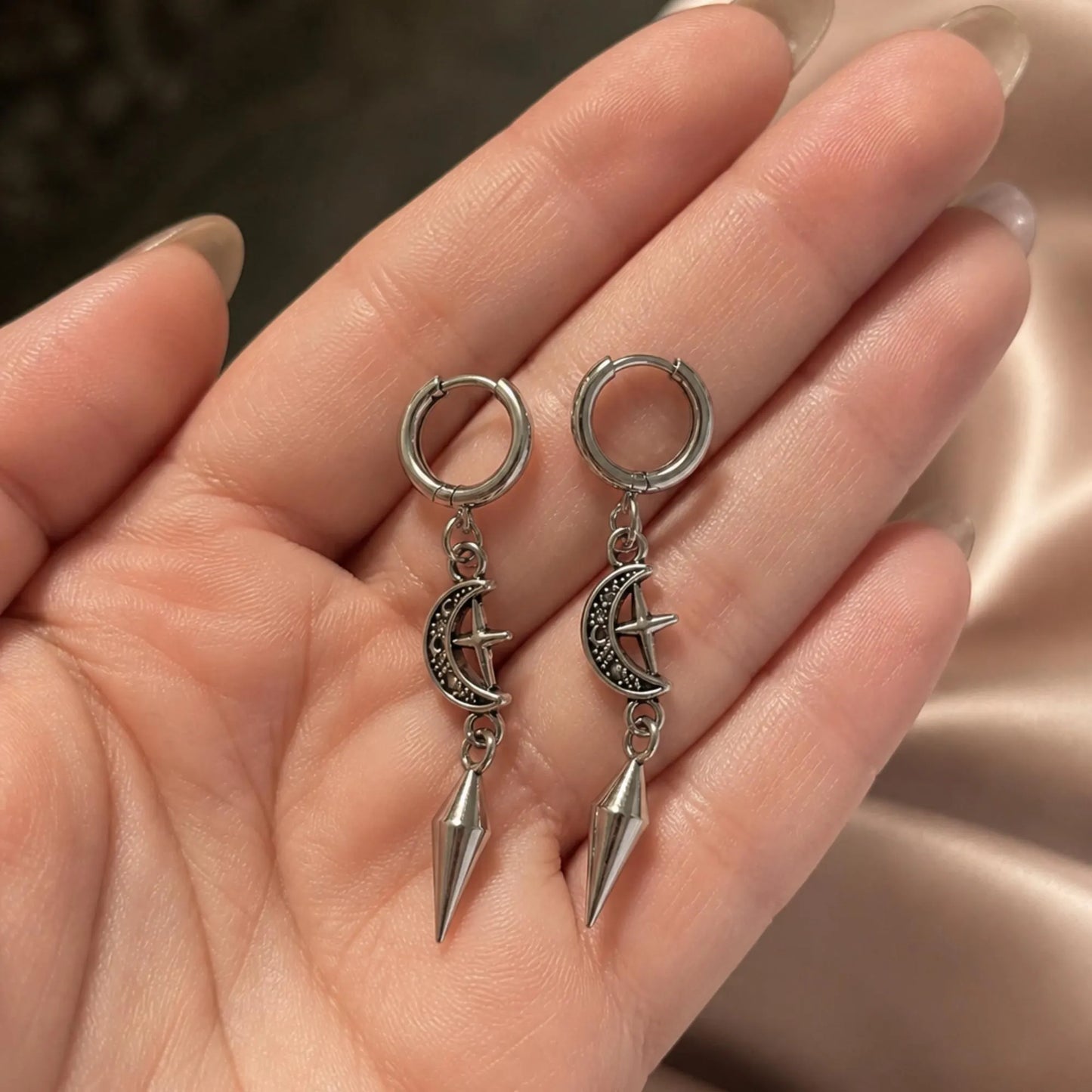 Moon Star Hoop Earrings, Gothic Earrings, Celestial Earrings, Gothic Jewelry, Gift for Her, Hoop Earrings, Huggie Earrings