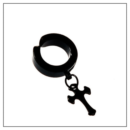 Clip on Hoop Earrings for Men Stainless Steel Fake Piercing Dangle Earring with Cross Feather Mens Clip on Huggie Hoop Earrings