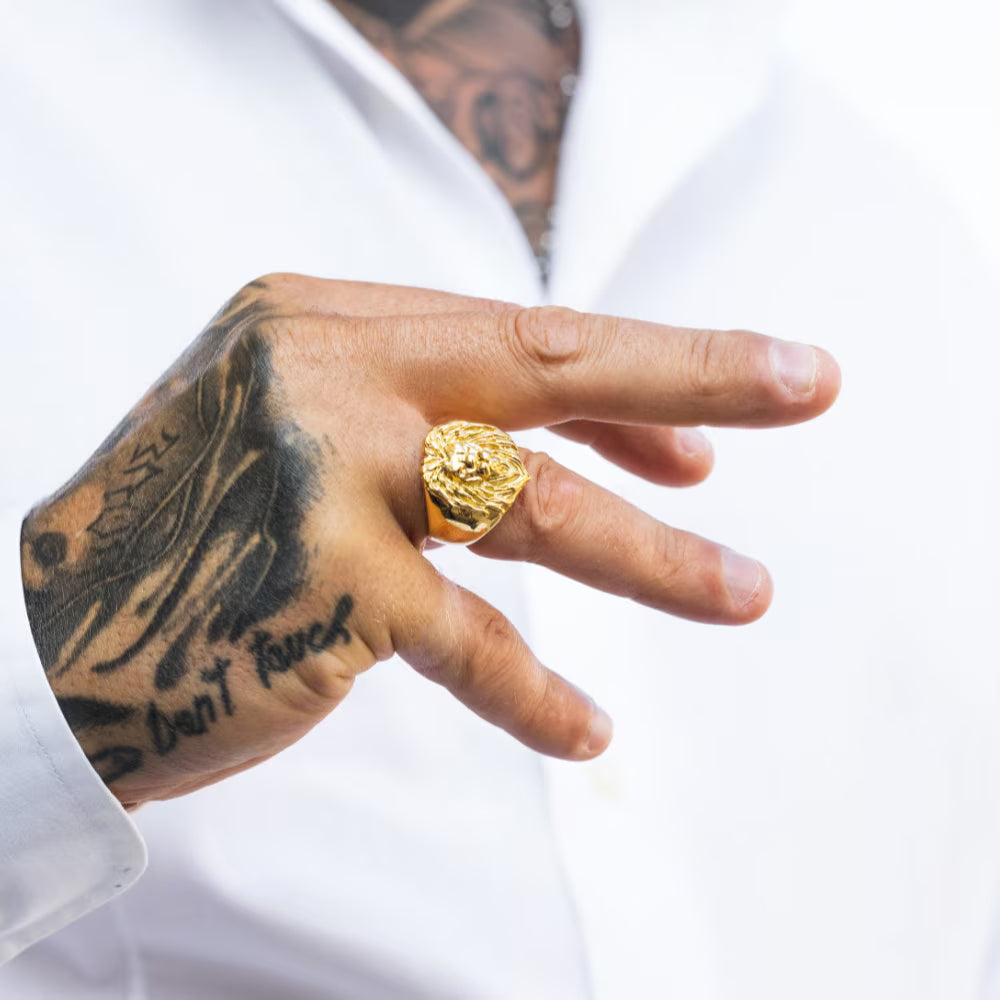 Mens Ring Large Lion Gold Ring - Animal Ring - Signet Ring Men - 18K Gold Signet Ring - Gold Rings for Men - Gold Rings Jewelry Gift Him