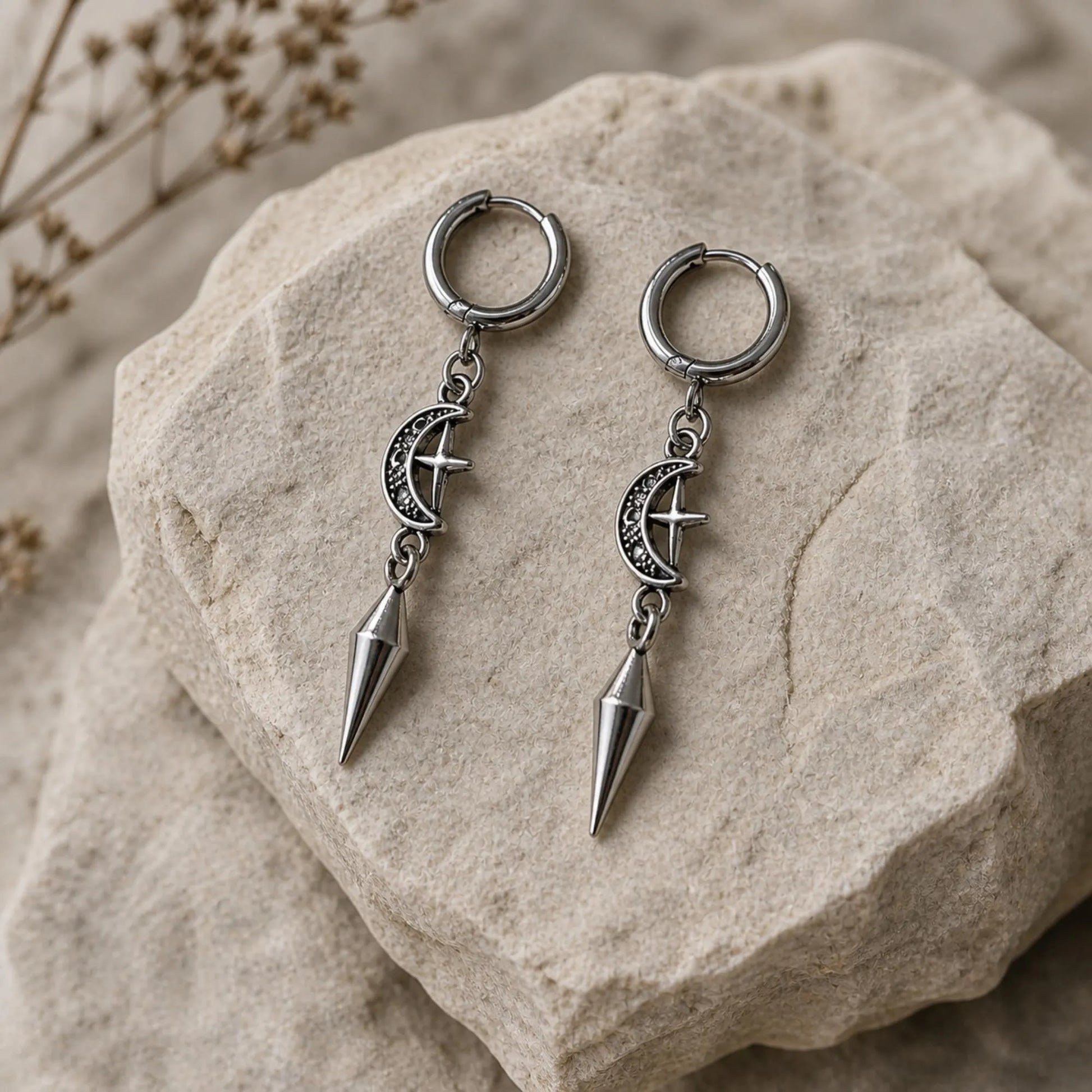 Moon Star Hoop Earrings, Gothic Earrings, Celestial Earrings, Gothic Jewelry, Gift for Her, Hoop Earrings, Huggie Earrings