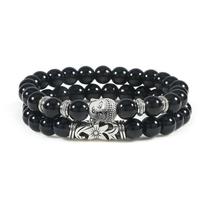 2Pcs/Set Buddha Head Bracelet for Women Men Natural Tiger Eye Lava Stone Yoga Beads Distance Bracelets Charm Couple Jewelry Gift