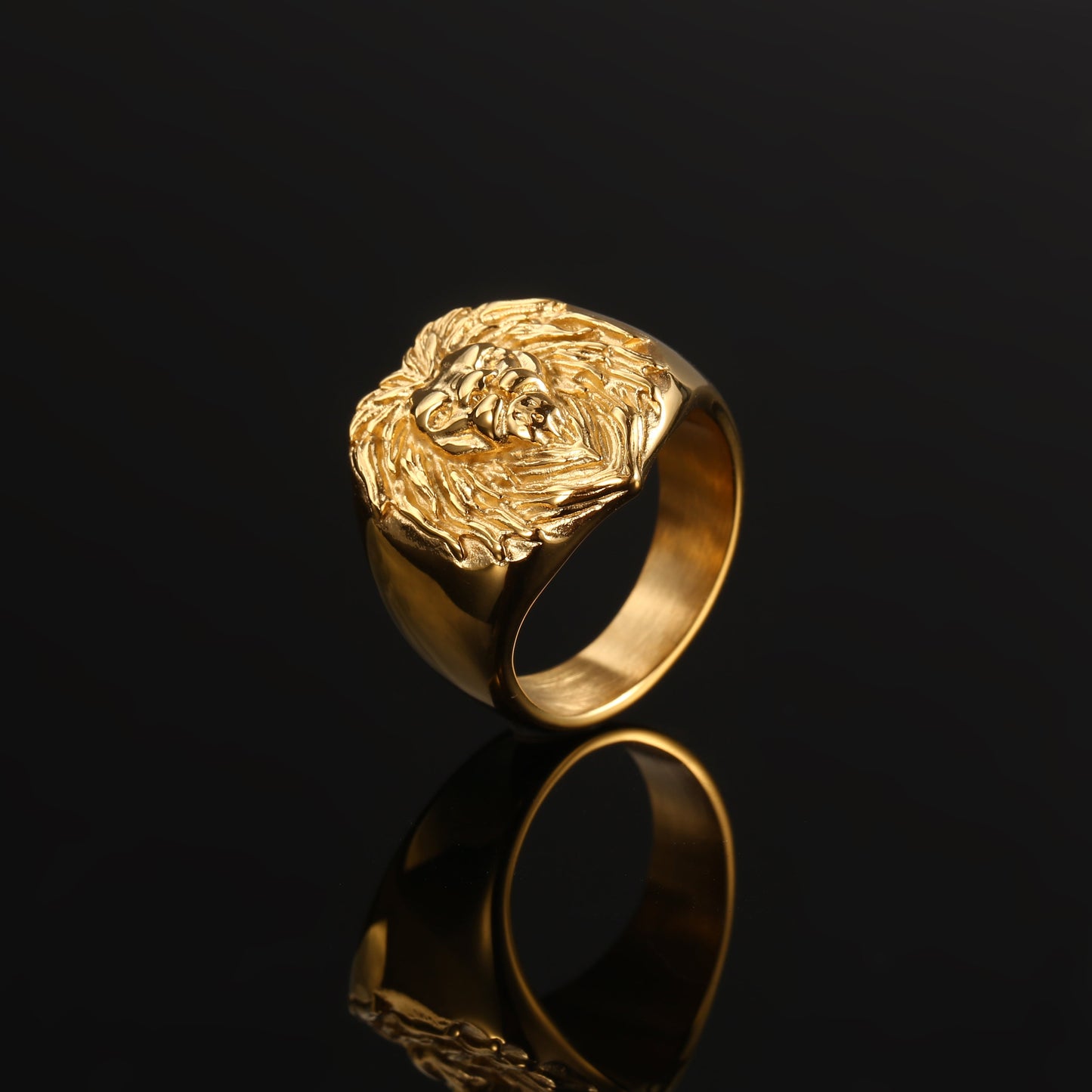 Mens Ring Large Lion Gold Ring - Animal Ring - Signet Ring Men - 18K Gold Signet Ring - Gold Rings for Men - Gold Rings Jewelry Gift Him