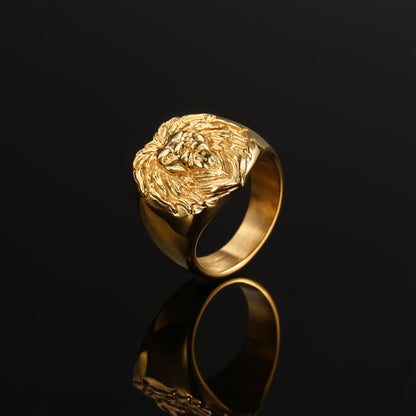 Mens Ring Large Lion Gold Ring - Animal Ring - Signet Ring Men - 18K Gold Signet Ring - Gold Rings for Men - Gold Rings Jewelry Gift Him